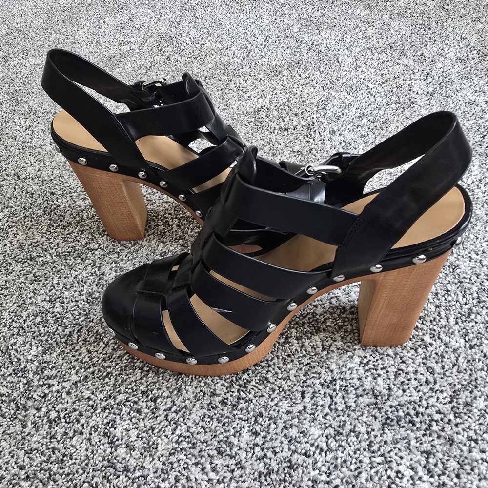 Nine West Black Strappy Platform Chunky Studded Vegan Leather Heels Size 9 - Picture 5 of 8